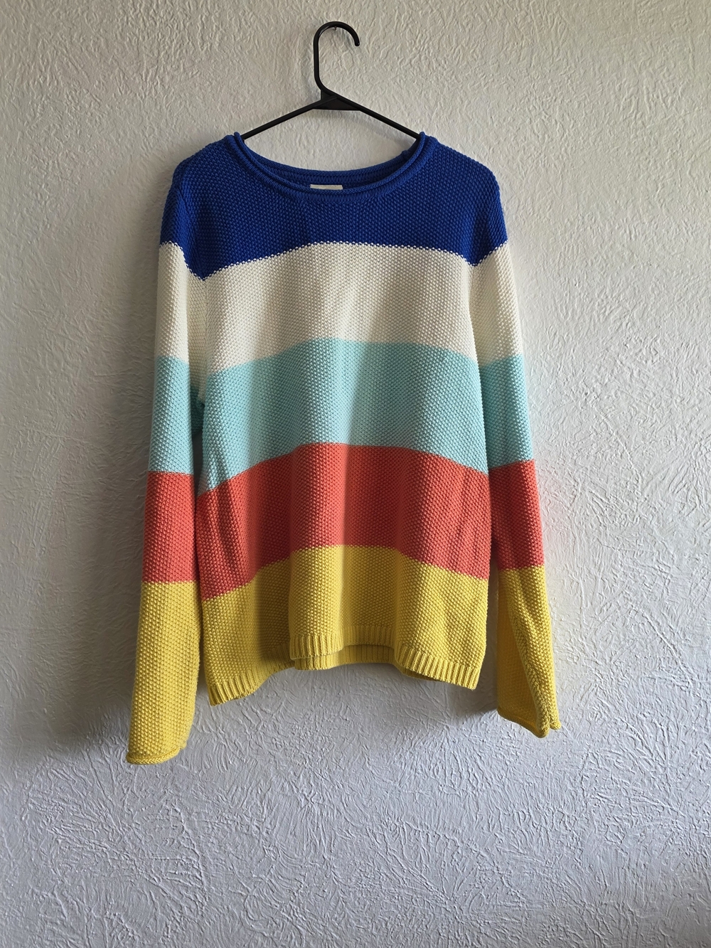 St. John's Bay Colorblock Crewneck Sweater — Blue, White, Aqua, Coral & Yellow